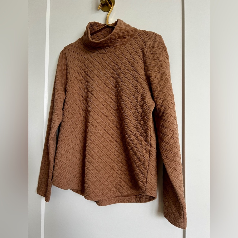 EUC J.Crew Quilted Mockneck Pullover Small Camel Tan Textured Cozy Sweater - Picture 6 of 13